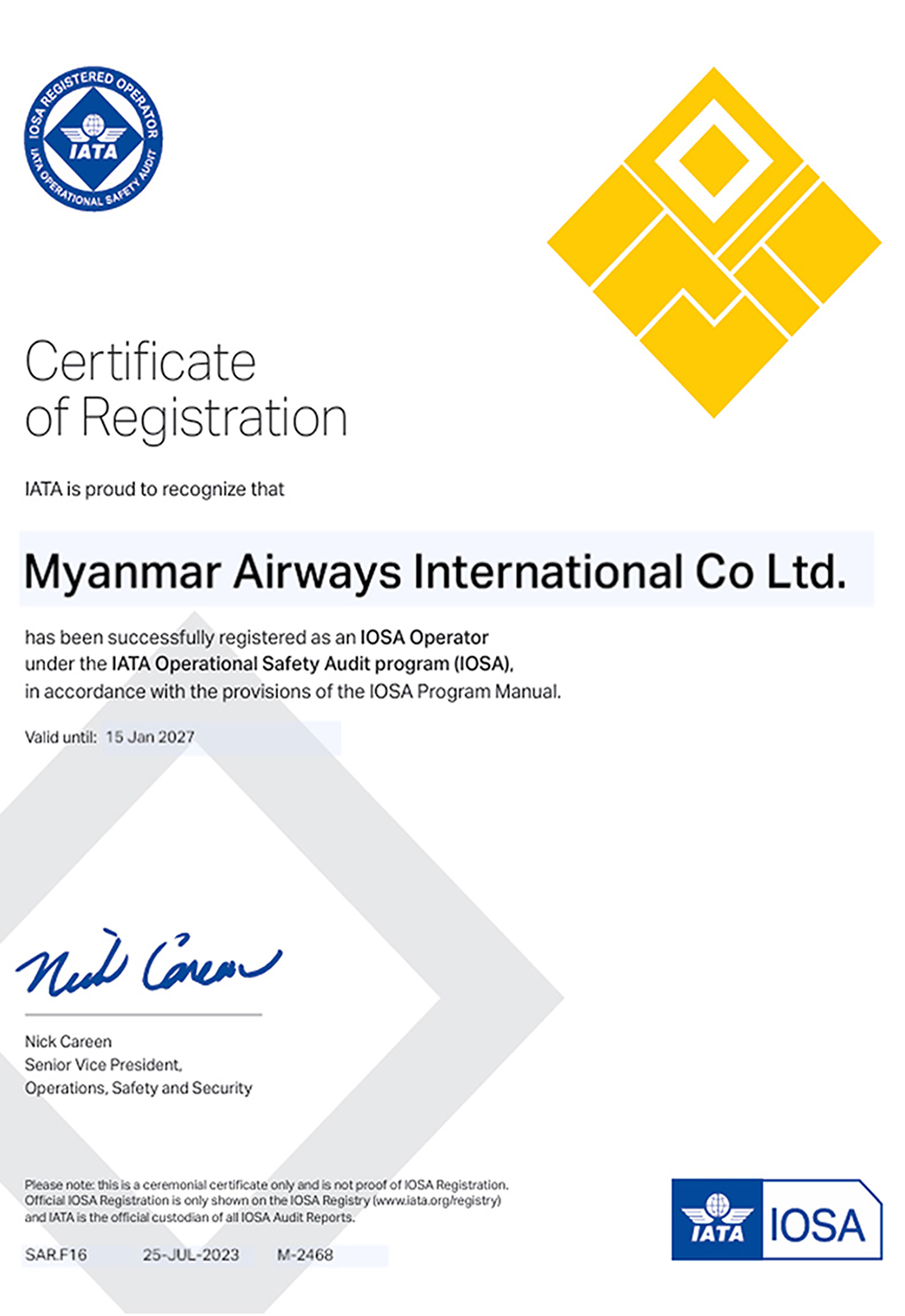 IOSA Certificate Website